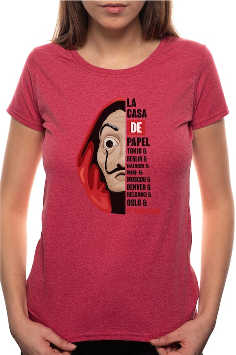 Tricou dama, La Casa De Papel, 100% Bumbac, BR143, Bordeaux Red, L