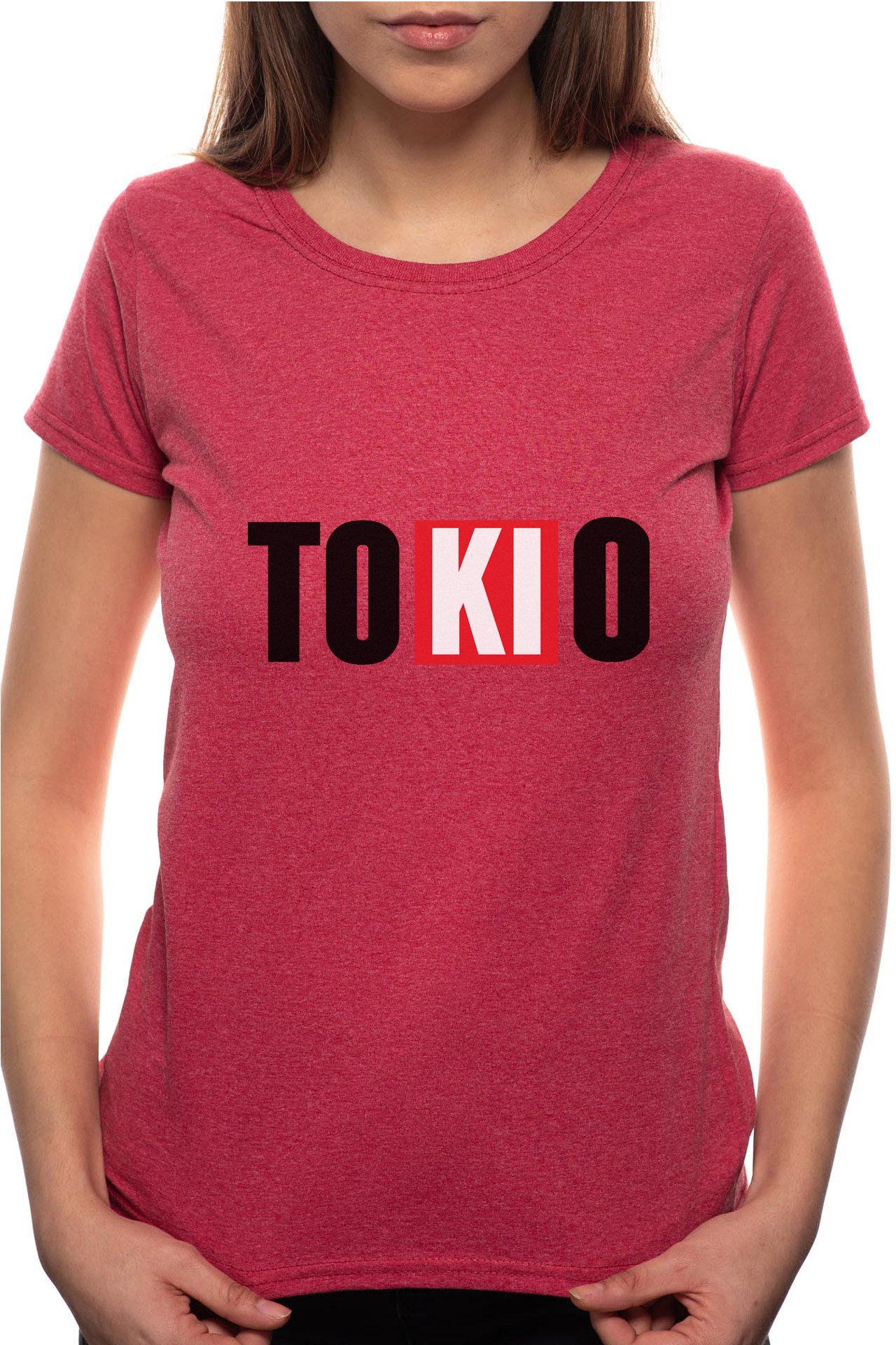 Tricou dama, La Casa De Papel - Tokio, 100% Bumbac, BR145, Rosu Bordeaux