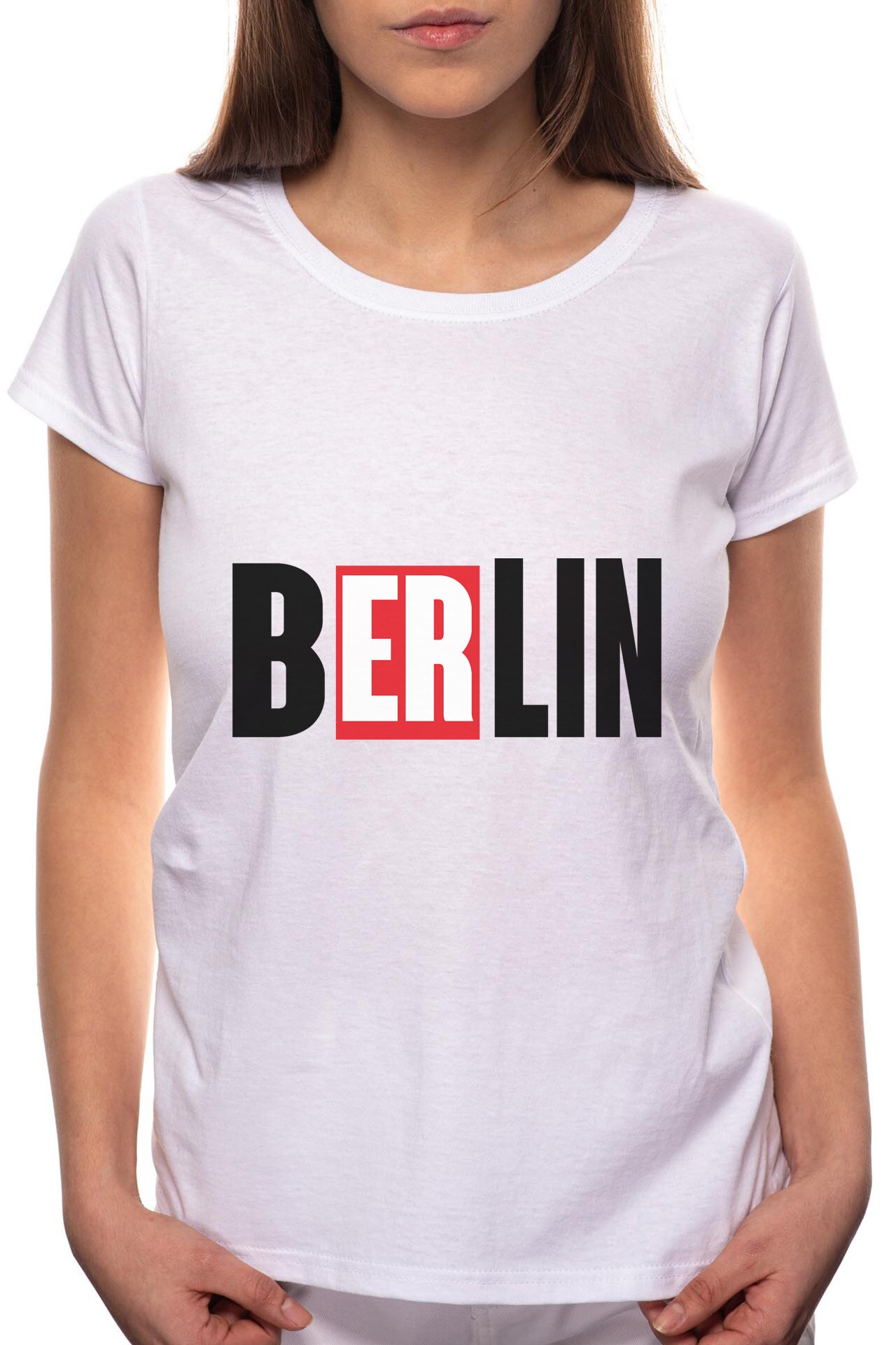 Tricou dama, La Casa De Papel - Berlin, 100% Bumbac, R146, Alb