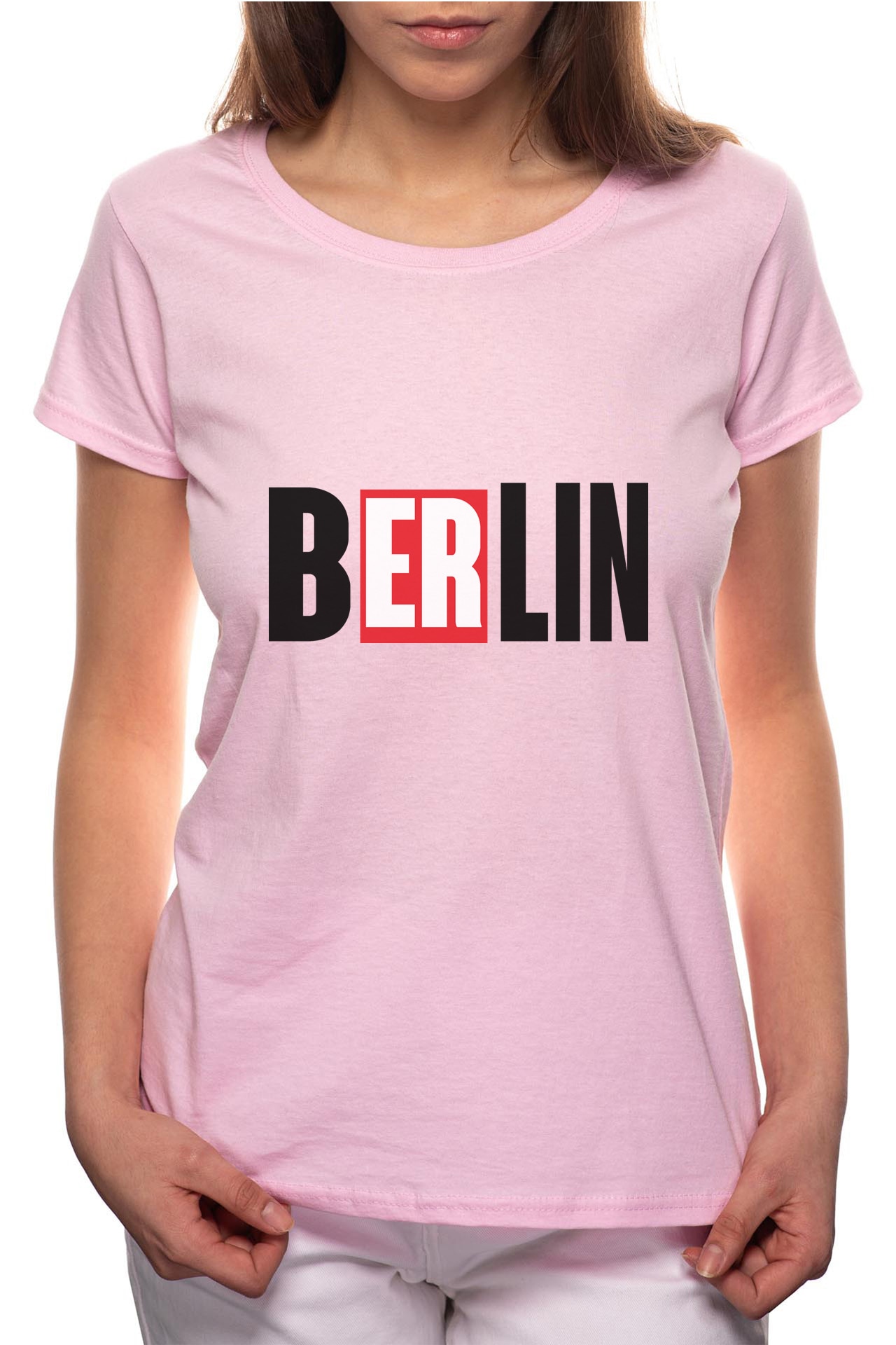 Tricou dama, La Casa De Papel - Berlin, 100% Bumbac, R146, Roz