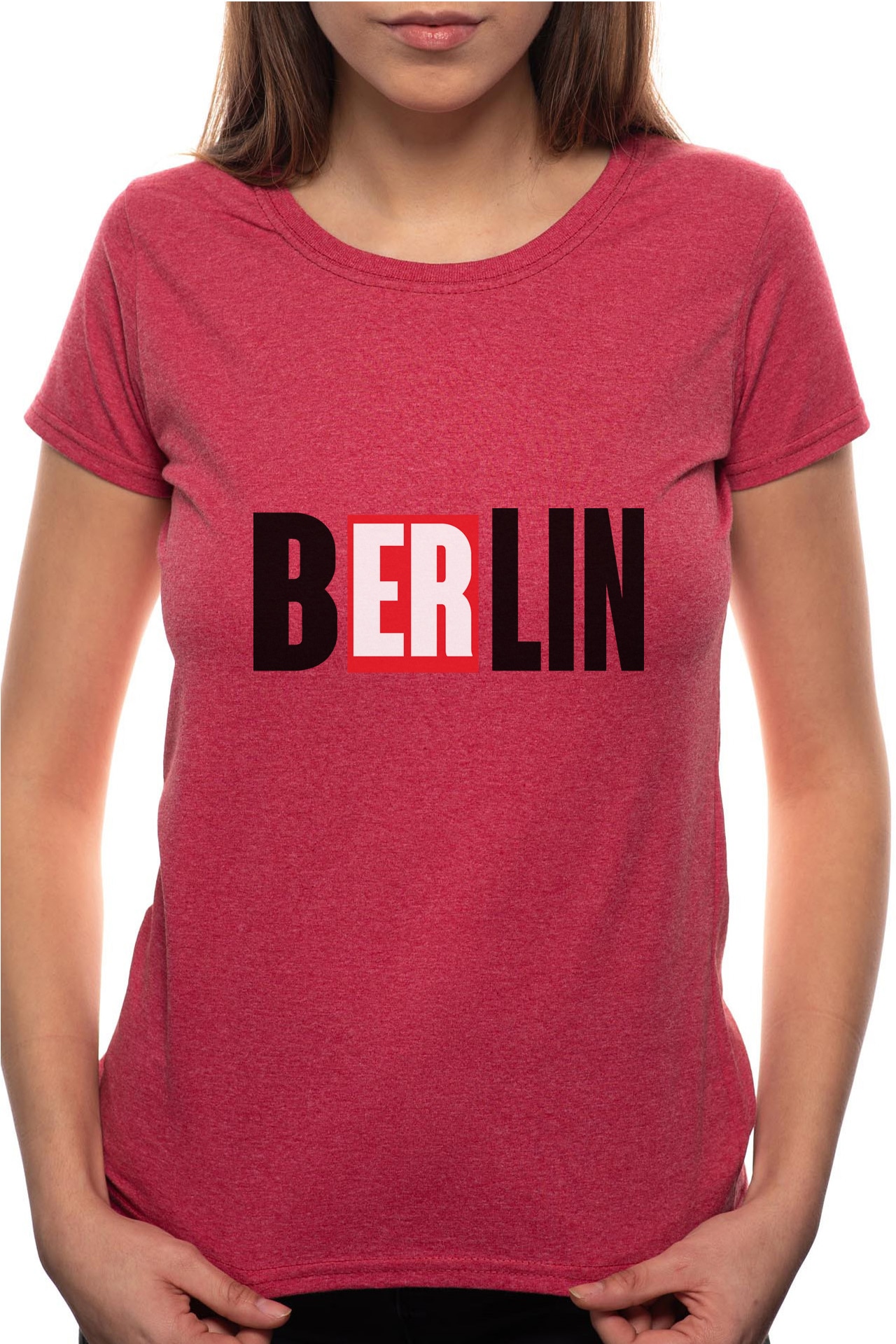Tricou dama, La Casa De Papel - Berlin, 100% Bumbac, R146, Rosu Bordeaux