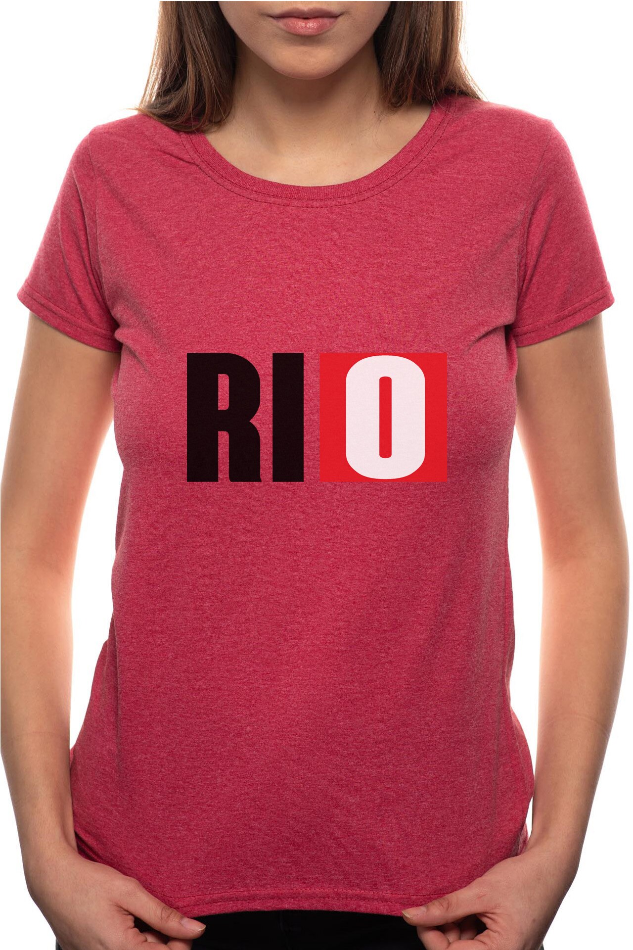 Tricou dama, La Casa De Papel - Rio, 100% Bumbac, R147, Rosu Bordeaux