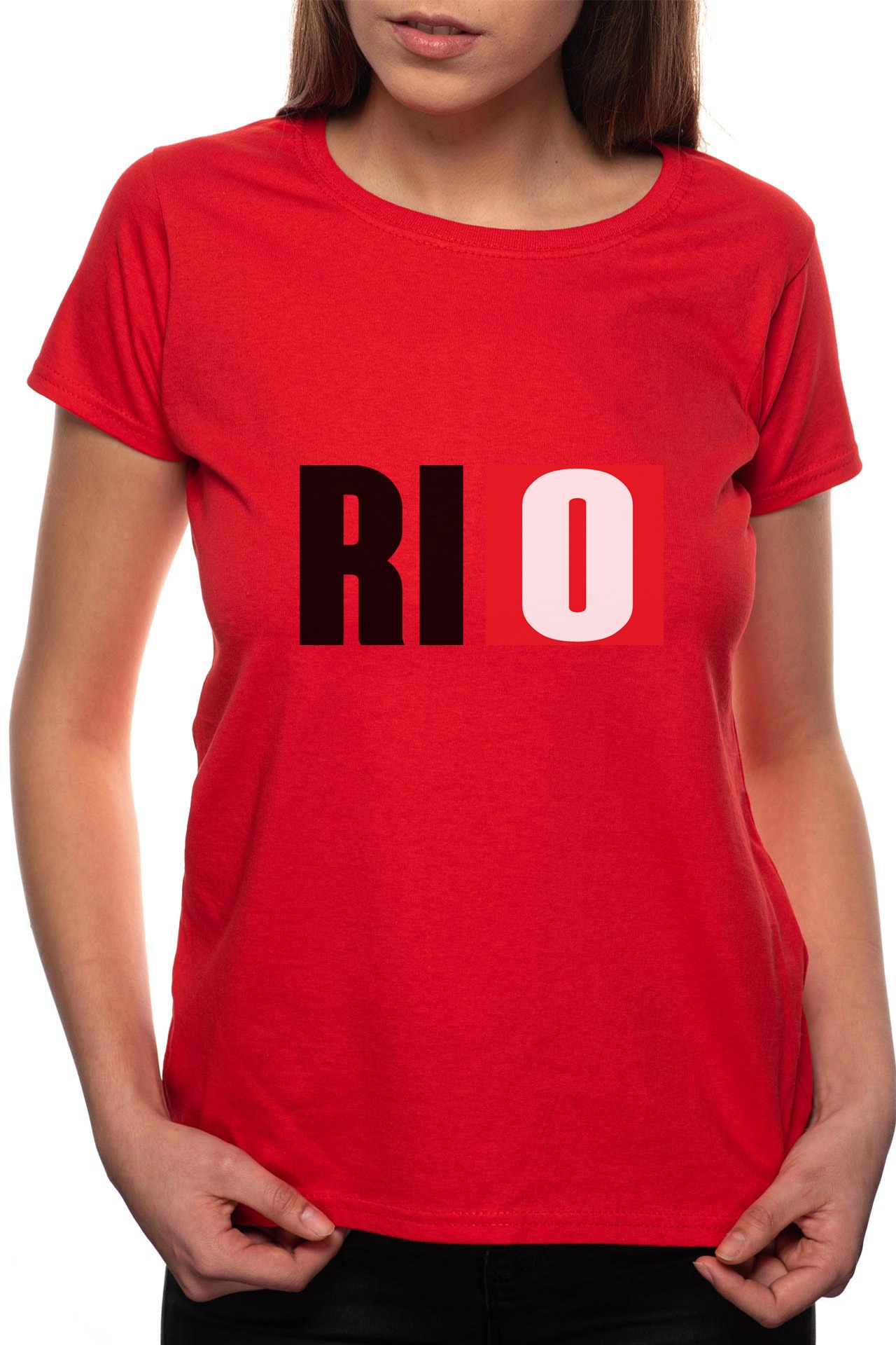 Tricou dama, La Casa De Papel - Rio, 100% Bumbac, R147, Rosu