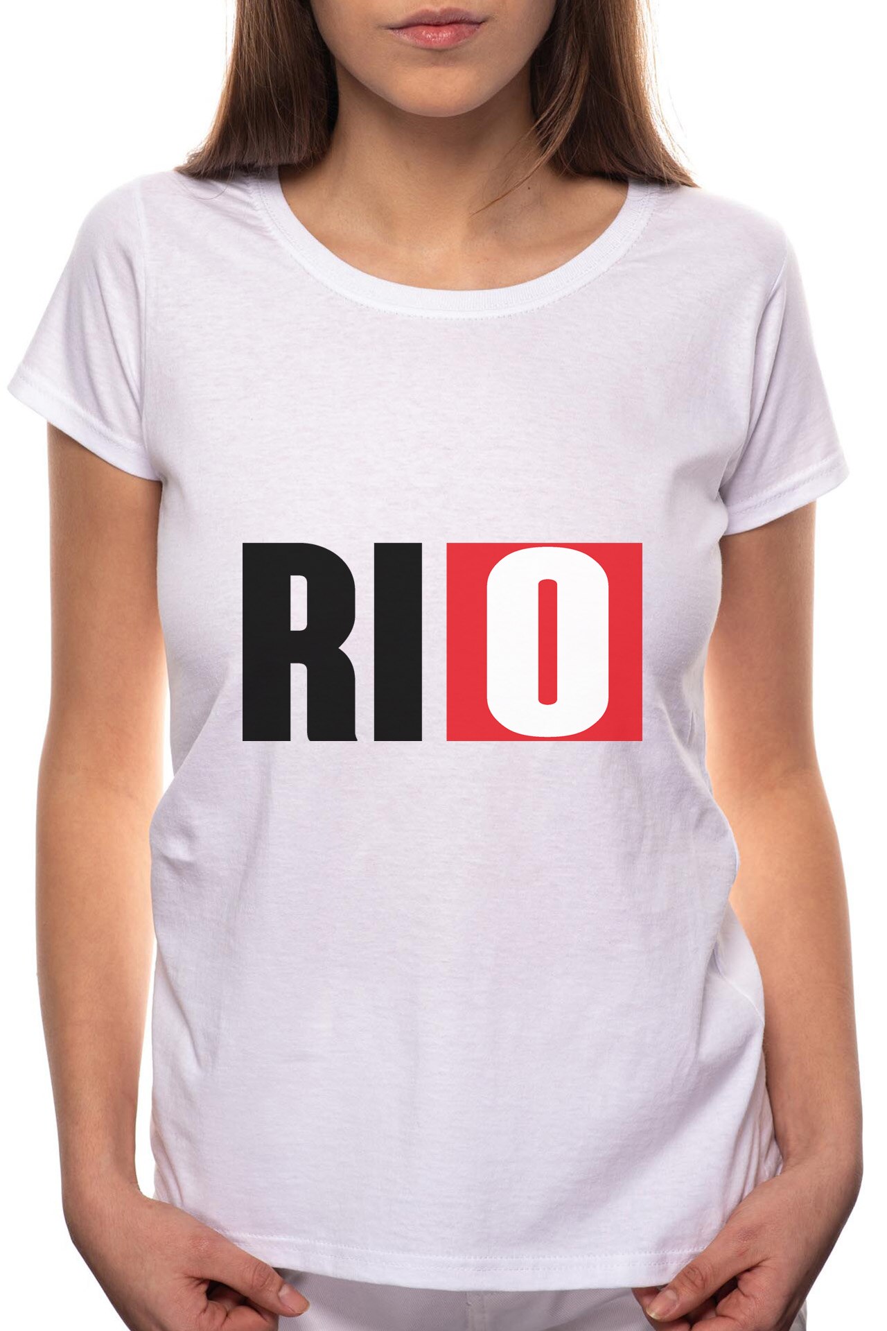 Tricou dama, La Casa De Papel - Rio, 100% Bumbac, R147, Alb