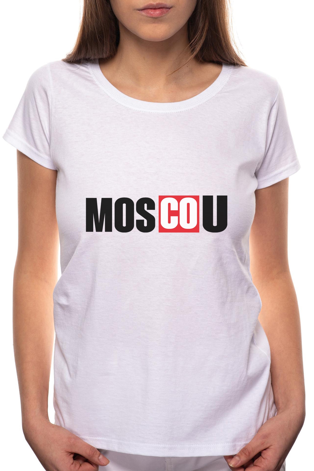 Tricou dama, La Casa De Papel - Moscow, 100% Bumbac, BR148, Alb