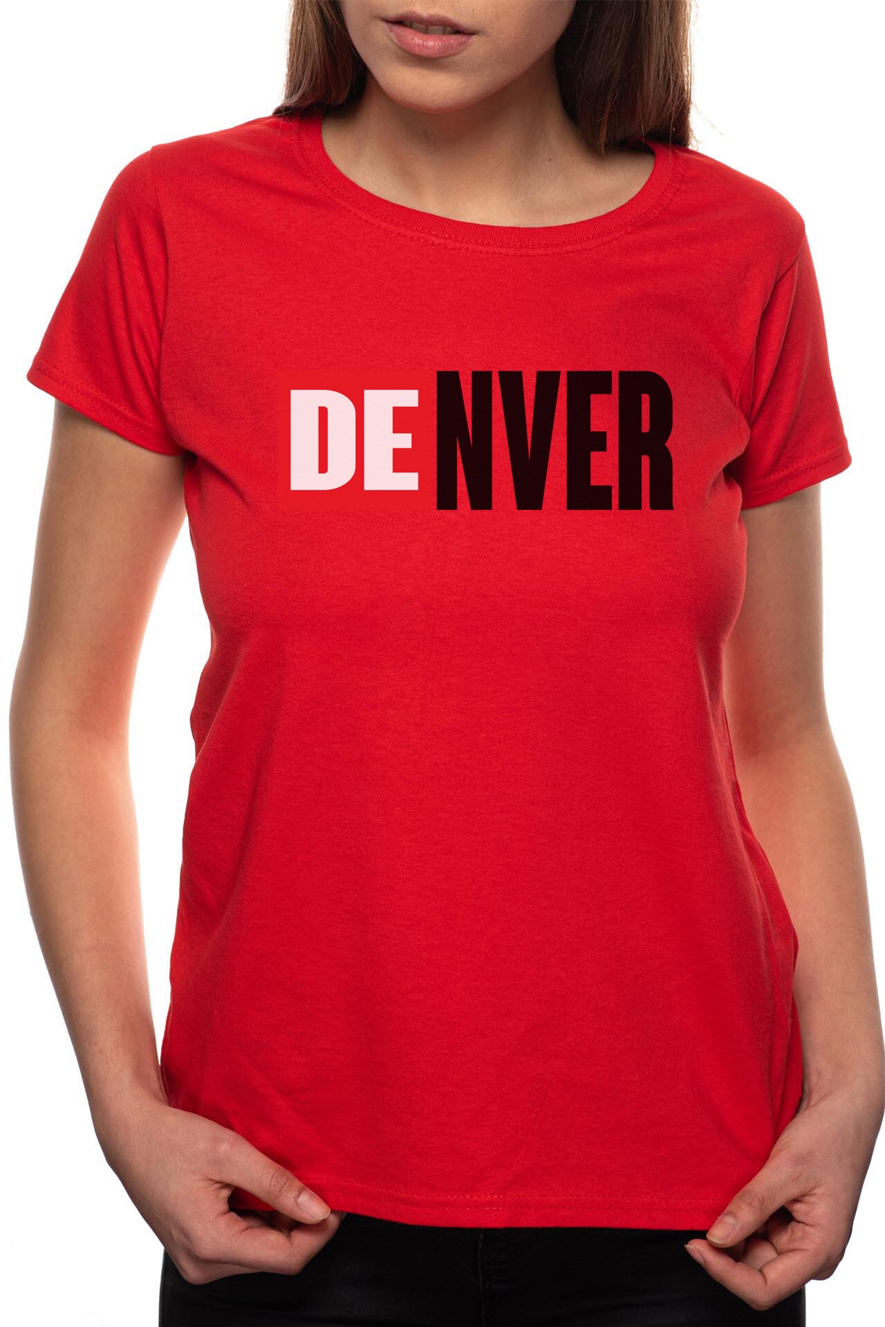 Tricou dama, La Casa De Papel - Denver, 100% Bumbac, P149, Rosu