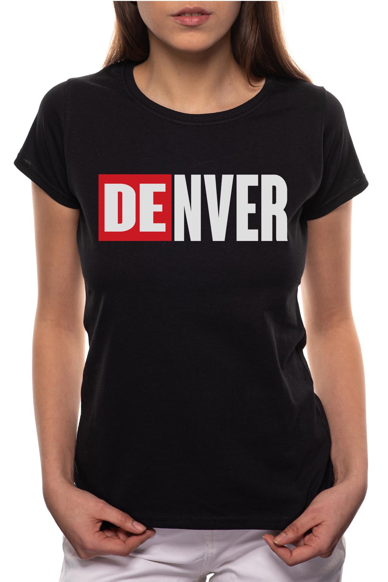 Tricou dama, La Casa De Papel - Denver, 100% Bumbac, P149, Negru