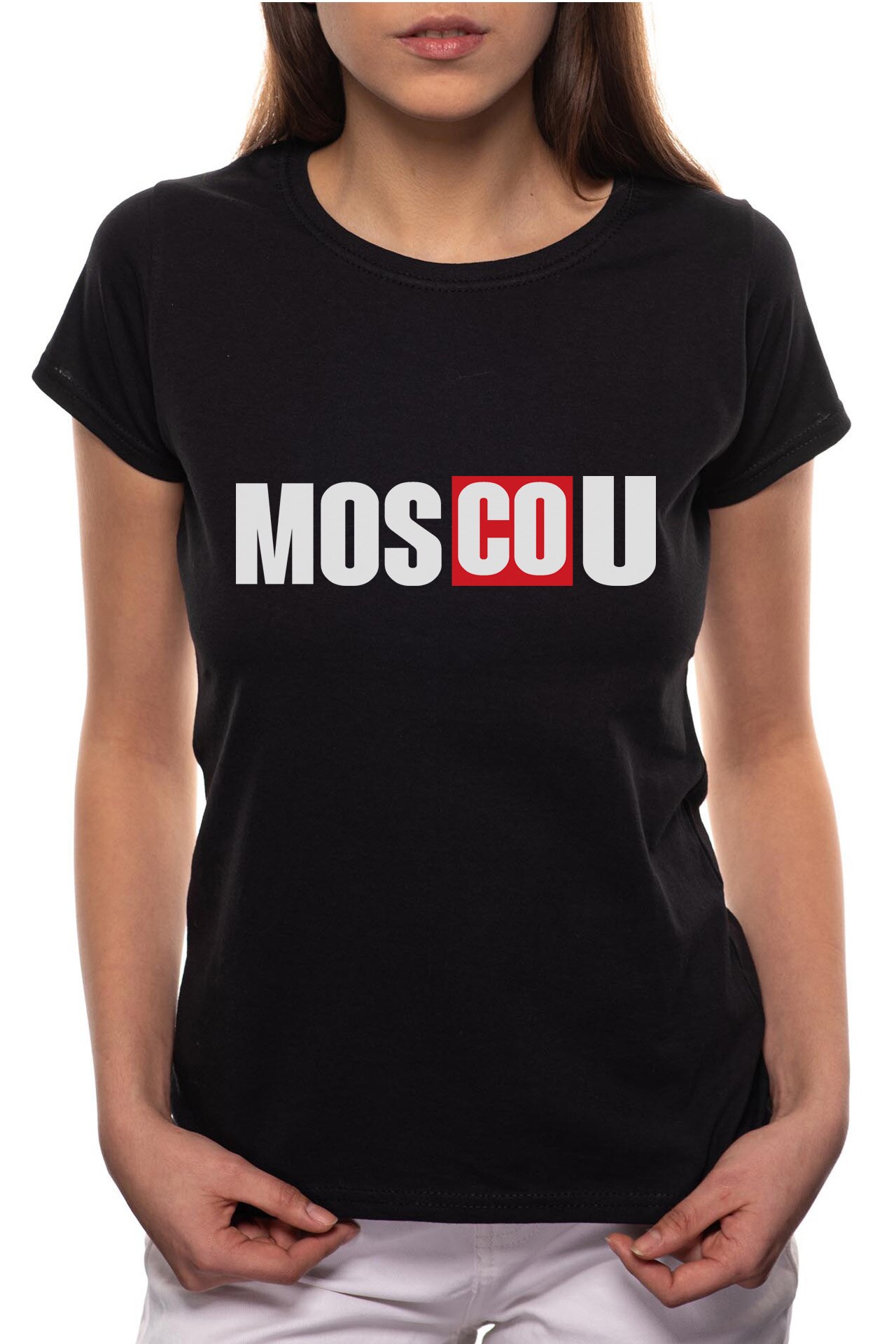 Tricou dama, La Casa De Papel - Moscow, 100% Bumbac, BR148, Negru