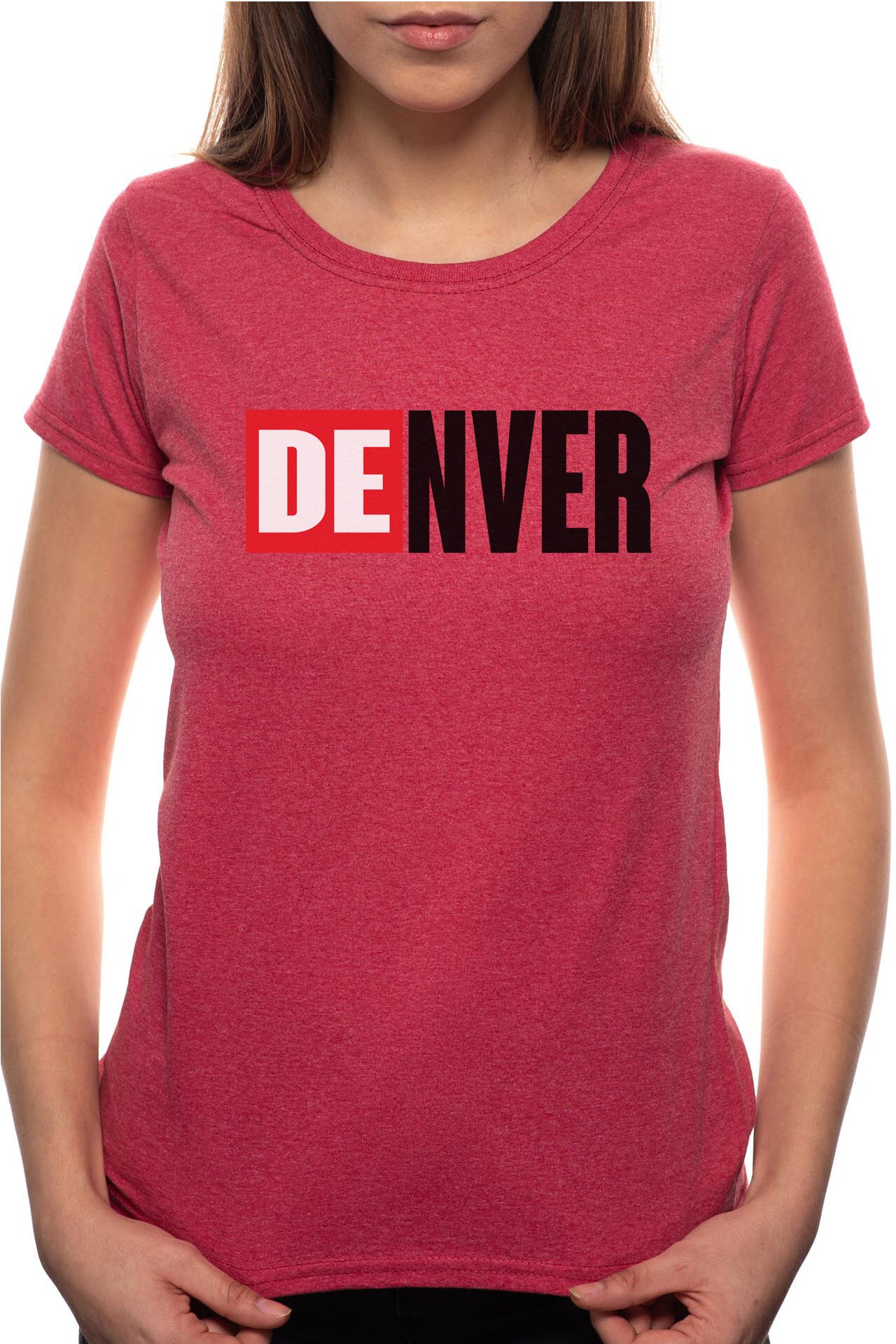 Tricou dama, La Casa De Papel - Denver, 100% Bumbac, P149, Rosu Bordeaux