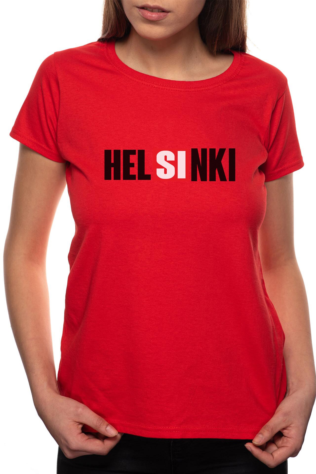 Tricou dama, La Casa De Papel - Helsinki, 100% Bumbac, P150, Rosu