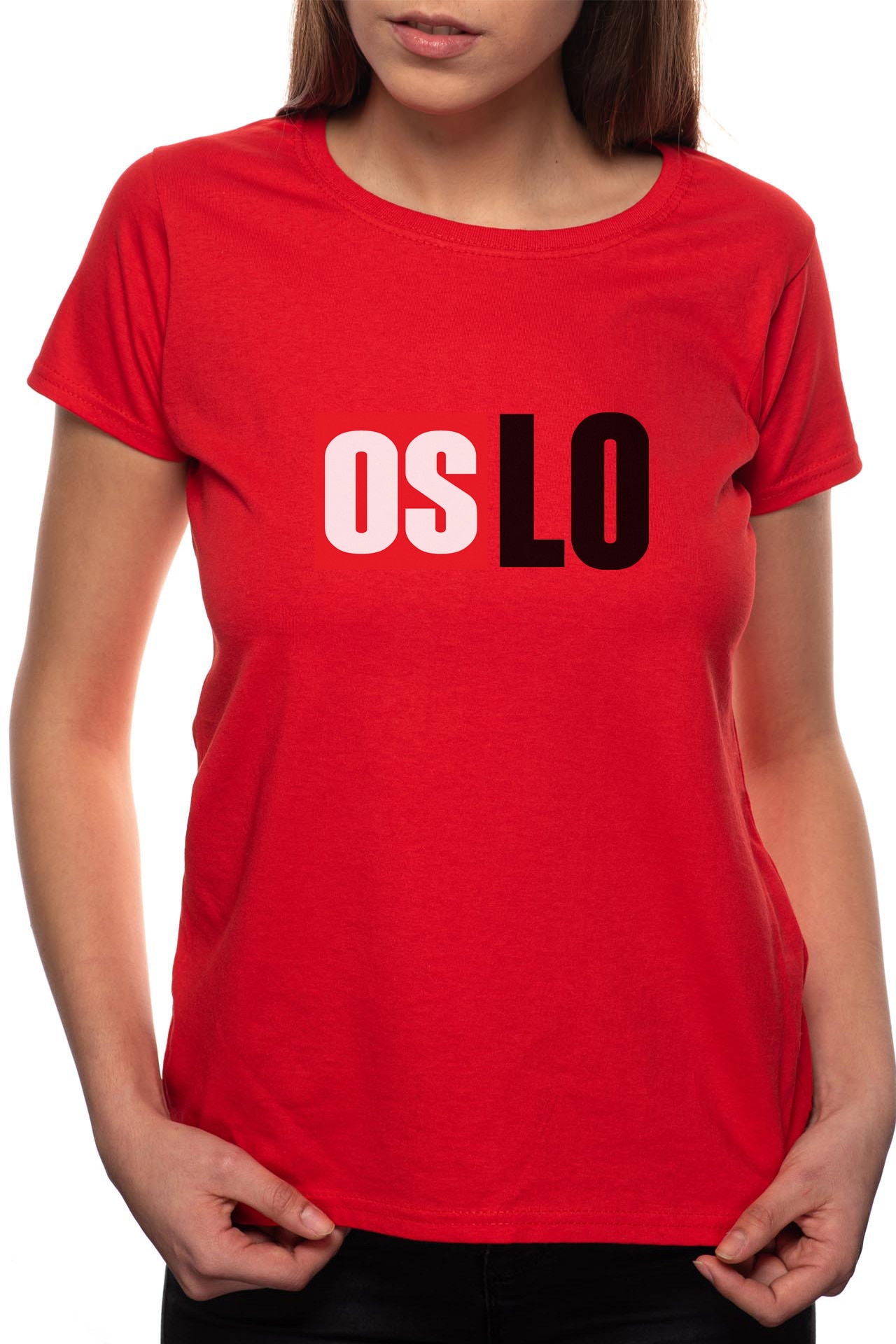 Tricou dama, La Casa De Papel - Oslo, 100% Bumbac, R151, Rosu