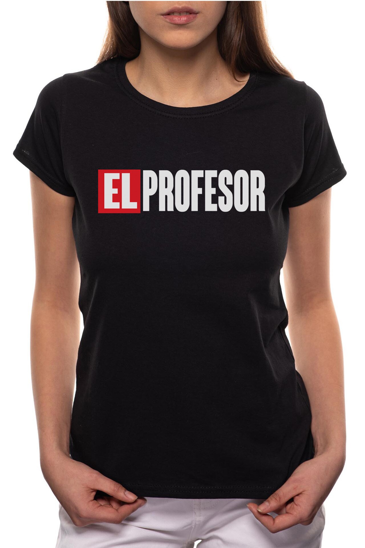 Tricou dama, La Casa De Papel - El Profesor, 100% Bumbac, B152, Negru