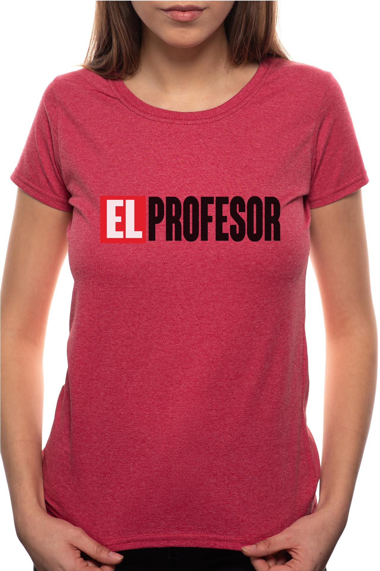 Tricou dama, La Casa De Papel - El Profesor, 100% Bumbac, B152, Rosu Bordeaux