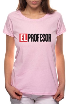 Tricou dama, La Casa De Papel - El Profesor, 100% Bumbac, B152, Roz