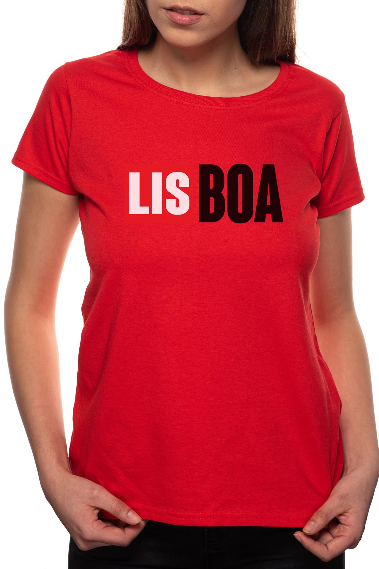Tricou dama, La Casa De Papel - Lisboa, 100% Bumbac, B153, Rosu