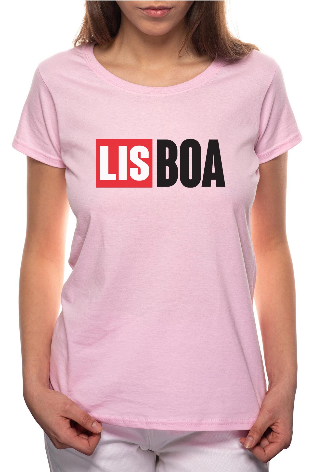 Tricou dama, La Casa De Papel - Lisboa, 100% Bumbac, B153, Roz