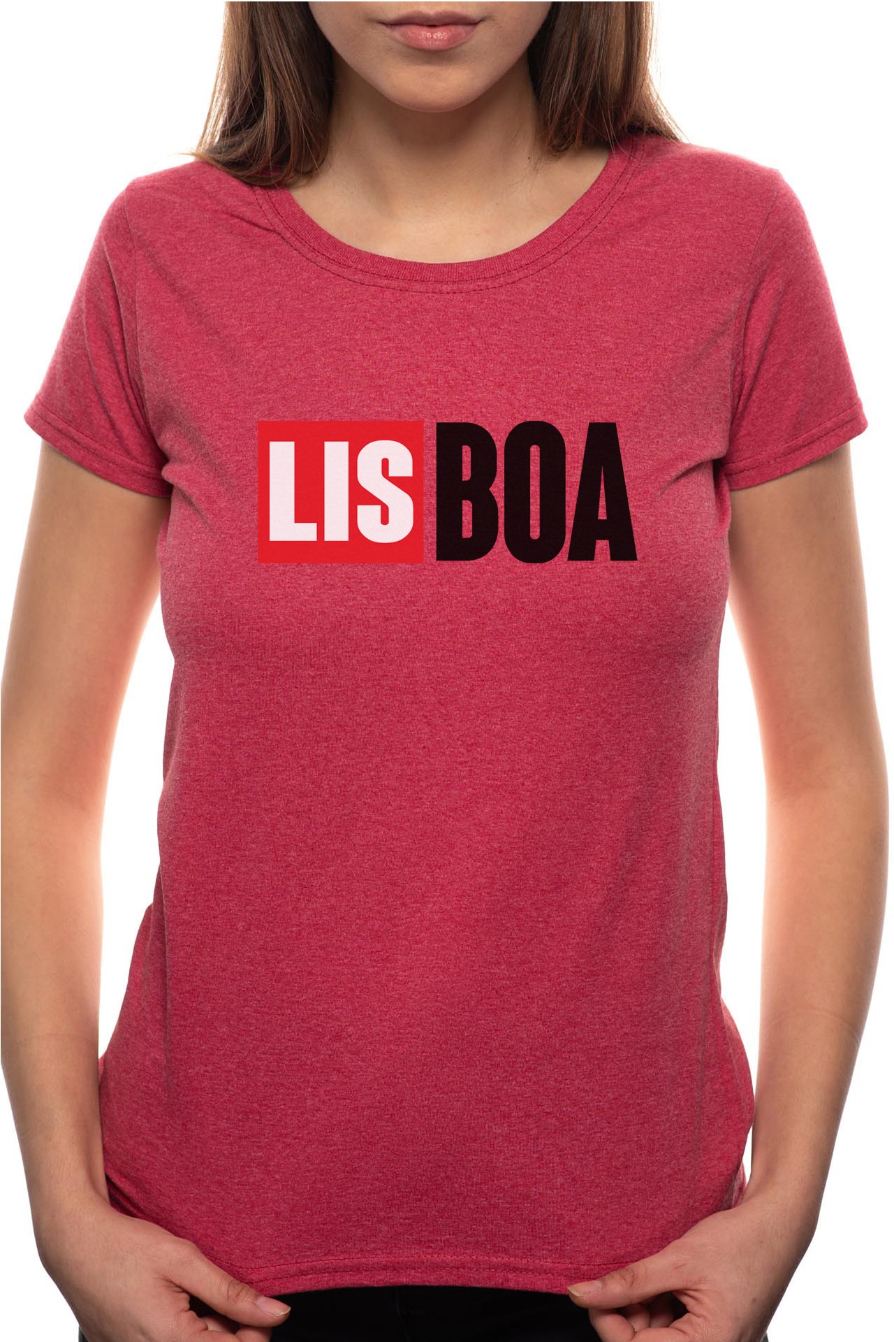 Tricou dama, La Casa De Papel - Lisboa, 100% Bumbac, B153, Rosu Bordeaux