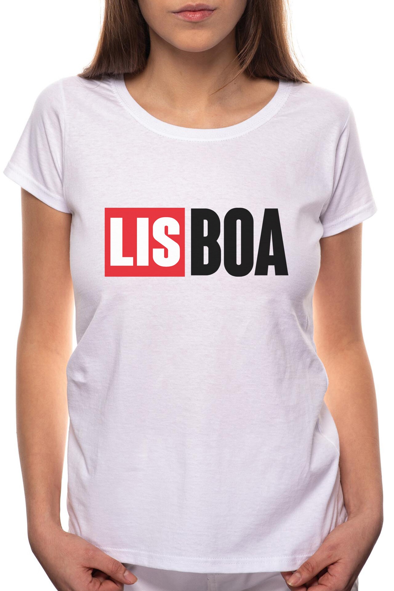 Tricou dama, La Casa De Papel - Lisboa, 100% Bumbac, B153, Alb