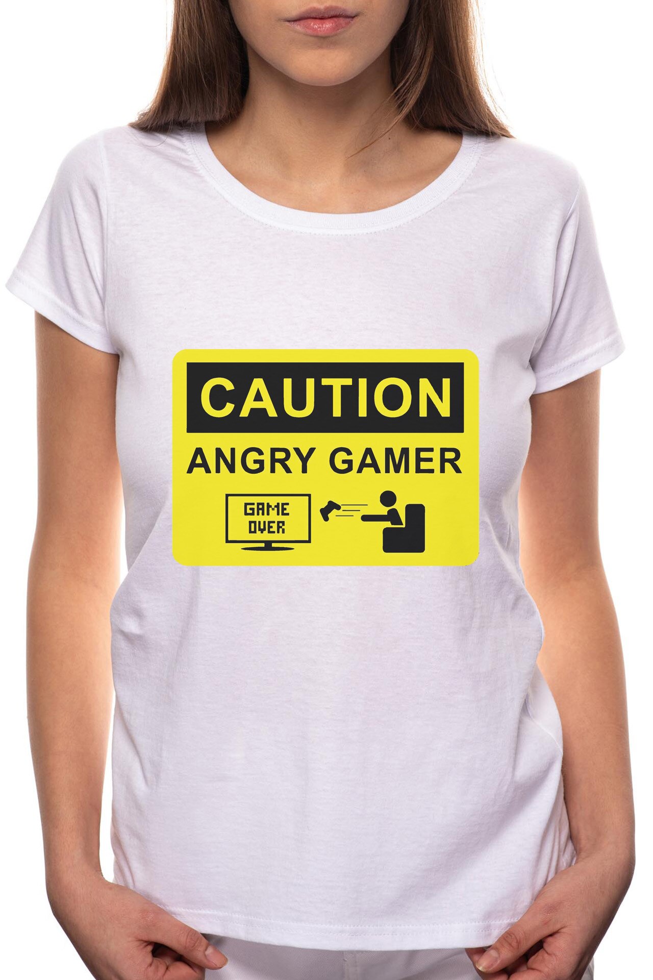 Tricou dama, Angry Gamer, 100% Bumbac, B157, Alb
