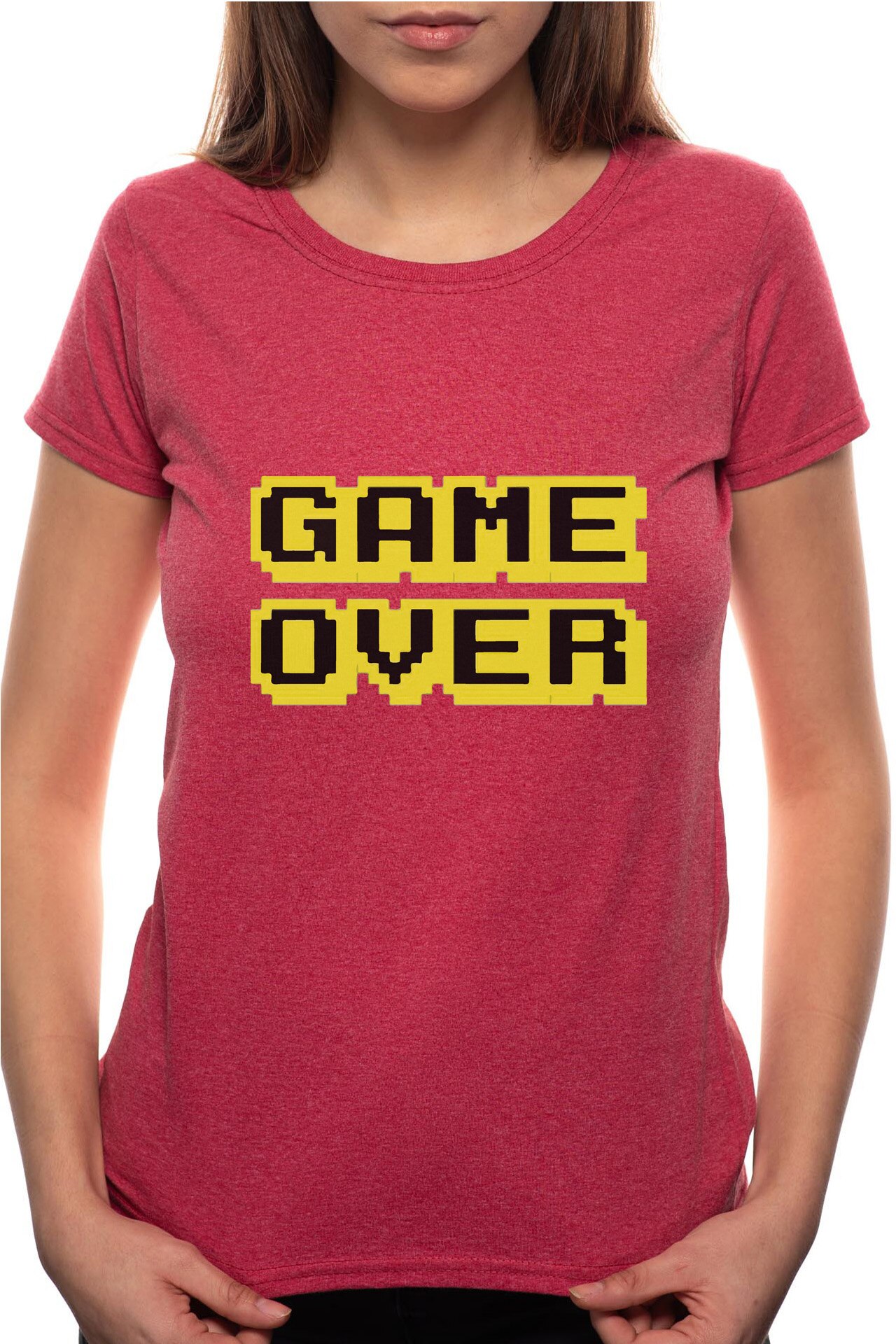 Tricou dama, Game Over, 100% Bumbac, BR156, Rosu Bordeaux