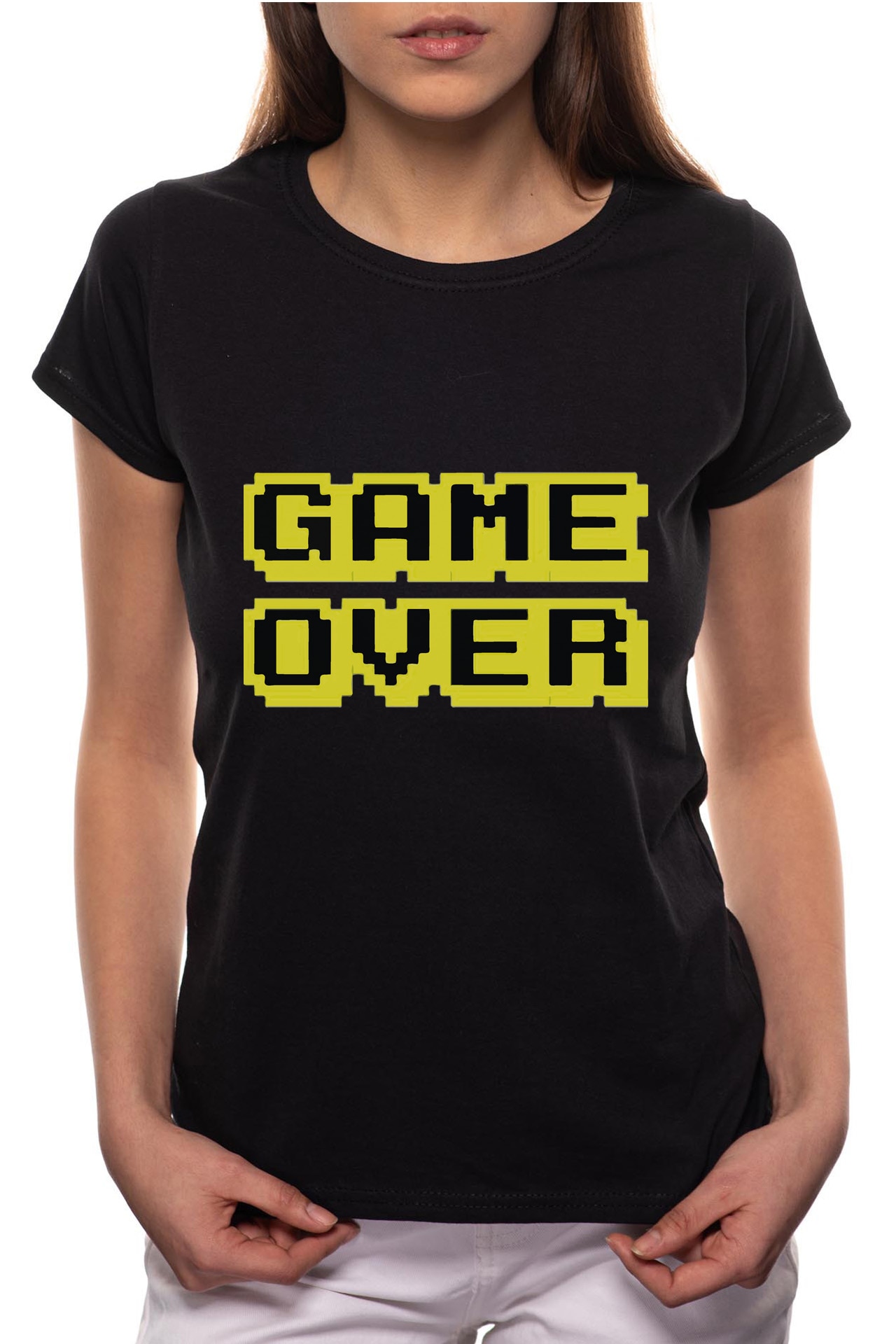 Tricou dama, Game Over, 100% Bumbac, BR156, Negru