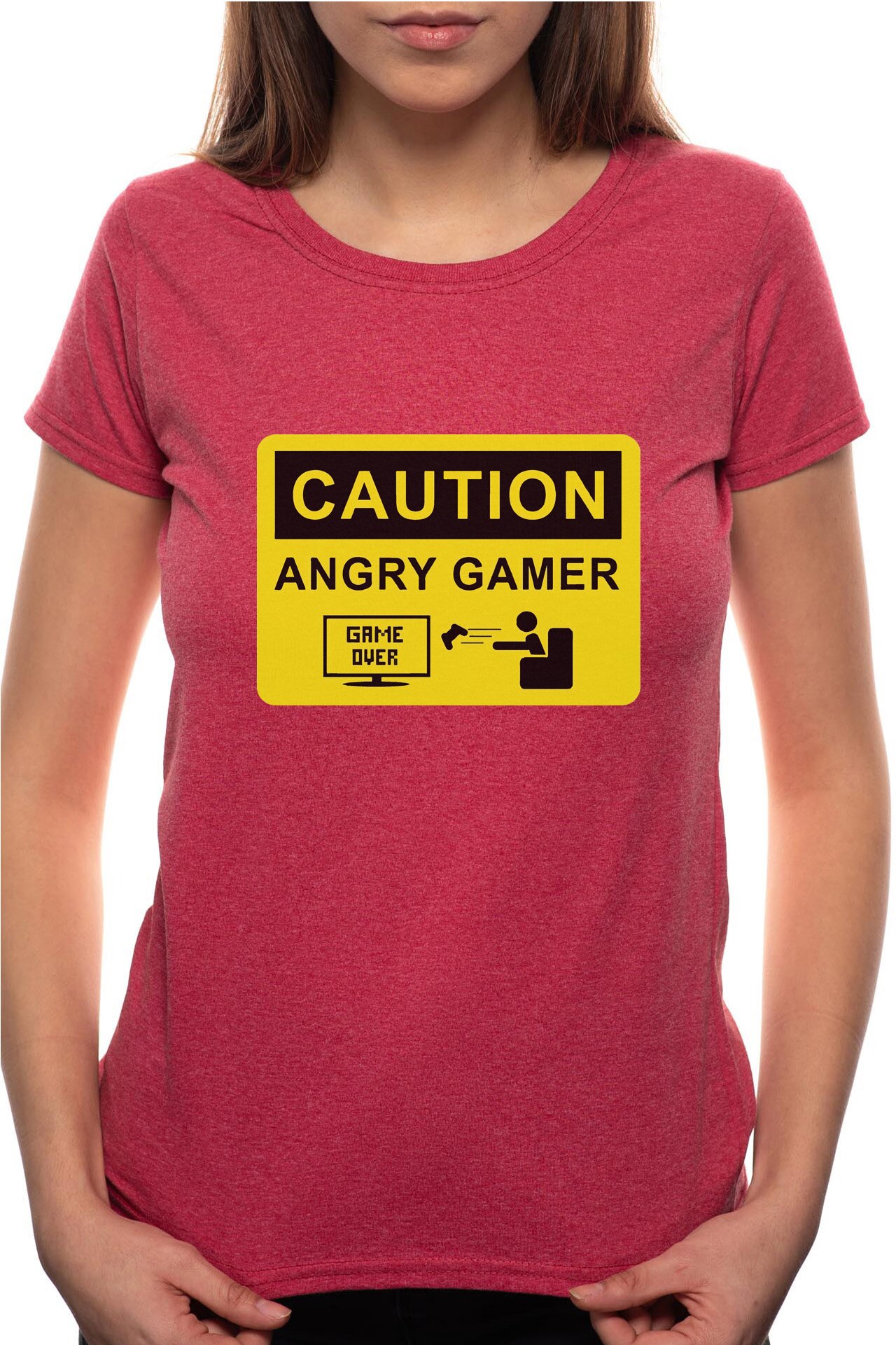 Tricou dama, Angry Gamer, 100% Bumbac, B157, Rosu Bordeaux
