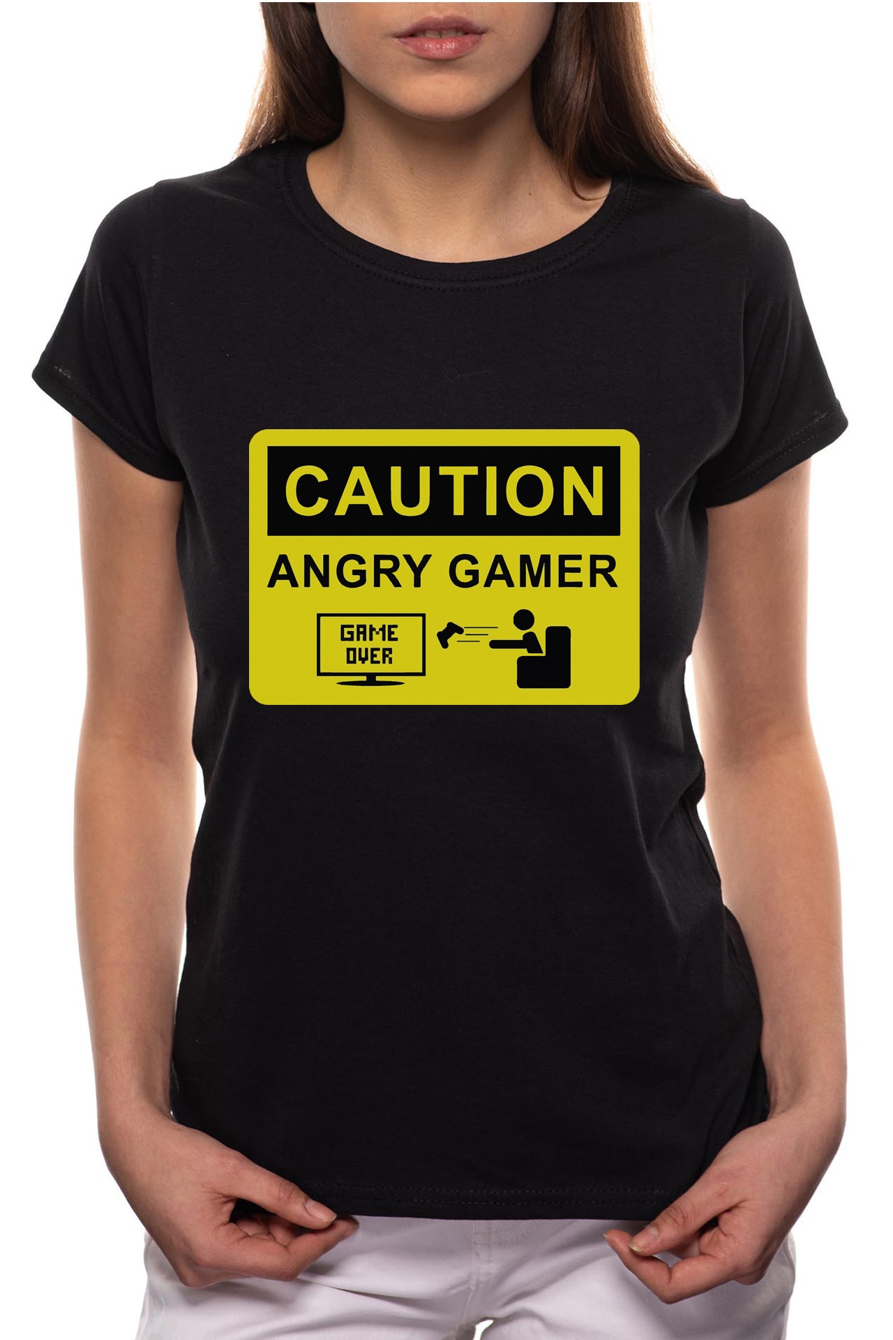 Tricou dama, Angry Gamer, 100% Bumbac, B157, Negru
