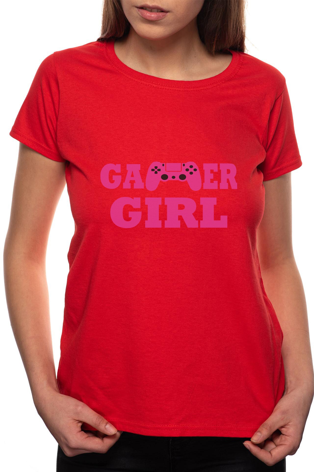 Tricou dama, Gamer Girl, 100% Bumbac, B162, Rosu