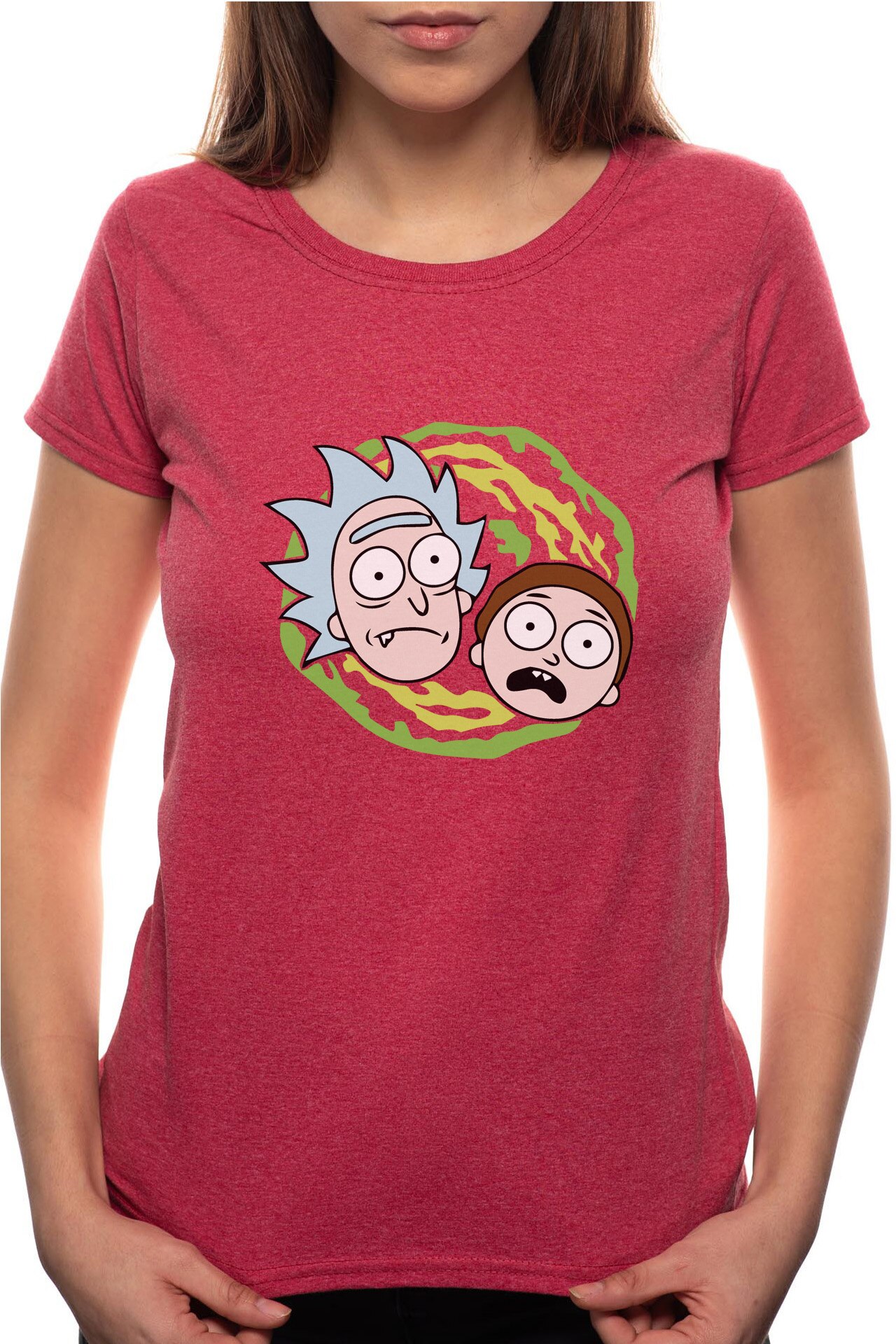 Tricou dama, Rick And Morty, 100% Bumbac, R169, Rosu Bordeaux