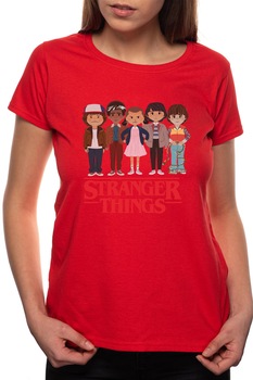 Tricou dama, Stranger Things - Characters, 100% Bumbac, R174, Rosu Tricou dama, Stranger Things - Characters, 100% Bumbac, R174, Rosu