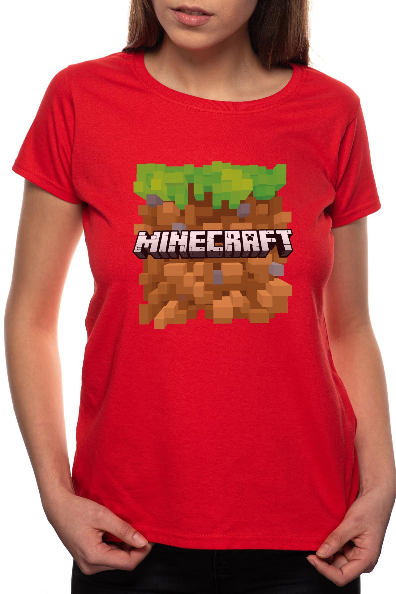 Tricou dama, Minecraft, 100% Bumbac, W179, Rosu