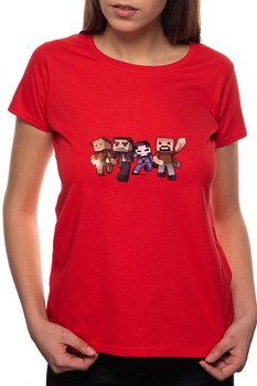 Tricou dama, Minecraft, 100% Bumbac, B178, Rosu Tricou dama, Minecraft, 100% Bumbac, B178, Rosu