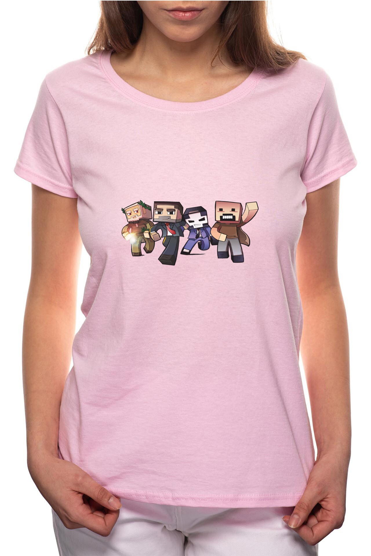 Tricou dama, Minecraft, 100% Bumbac, B178, Roz