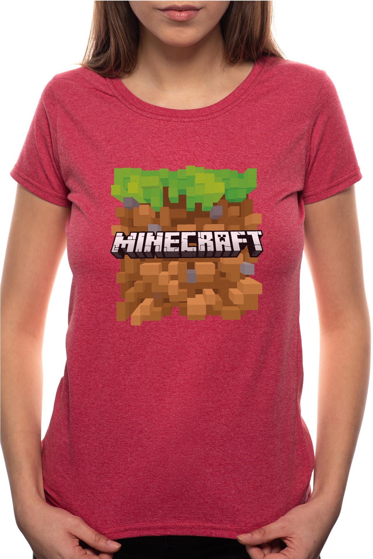 Tricou dama, Minecraft, 100% Bumbac, W179, Rosu Bordeaux