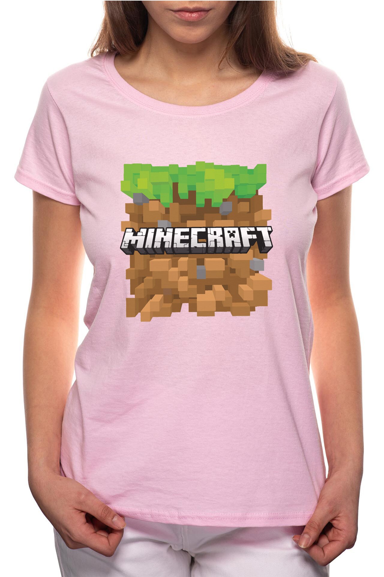 Tricou dama, Minecraft, 100% Bumbac, W179, Roz