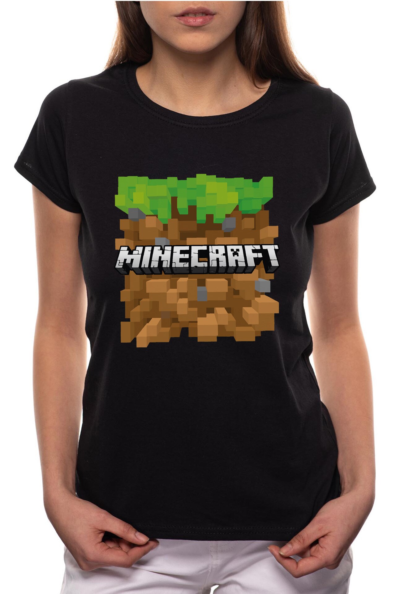 Tricou dama, Minecraft, 100% Bumbac, W179, Negru
