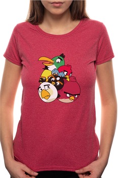 Tricou dama, Angry Birds, 100% Bumbac, P181, Rosu Bordeaux