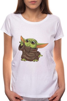 Tricou dama, Star Wars - Baby Yoda, 100% Bumbac, B185, Alb Tricou dama, Star Wars - Baby Yoda, 100% Bumbac, B185, Alb