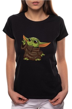 Tricou dama, Star Wars - Baby Yoda, 100% Bumbac, B185, Negru Tricou dama, Star Wars - Baby Yoda, 100% Bumbac, B185, Negru