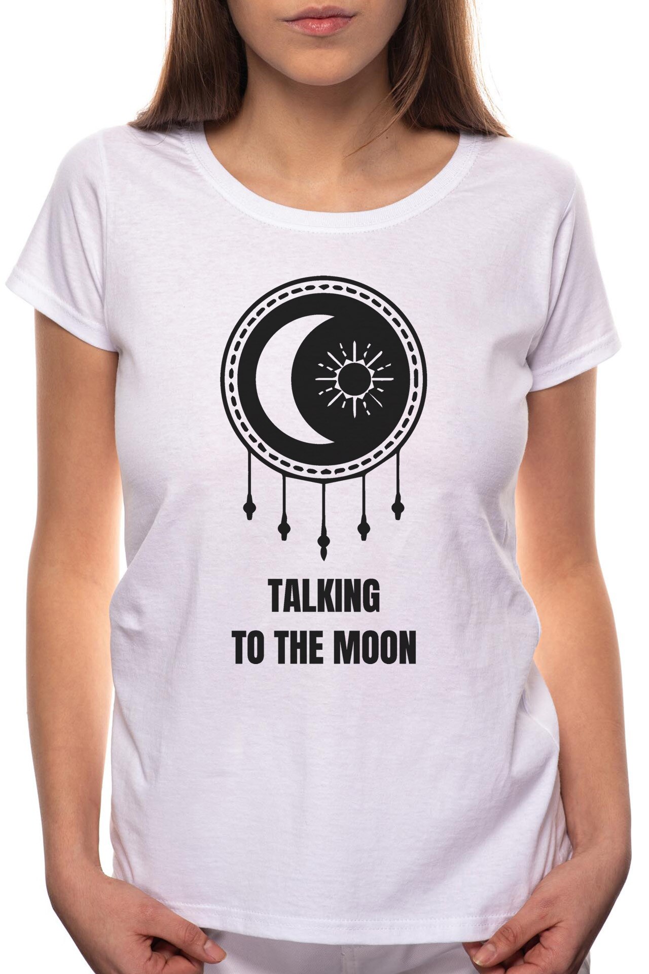 Tricou dama, Talking To The Moon, 100% Bumbac, BR189, Alb