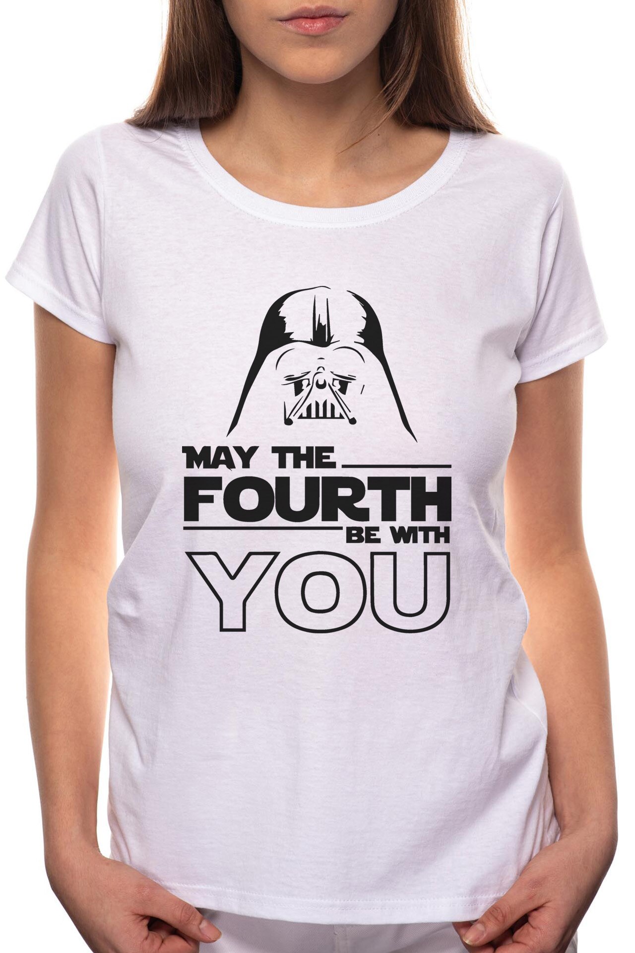 Tricou dama, May The Fourth Be With You, 100% Bumbac, P187, Alb