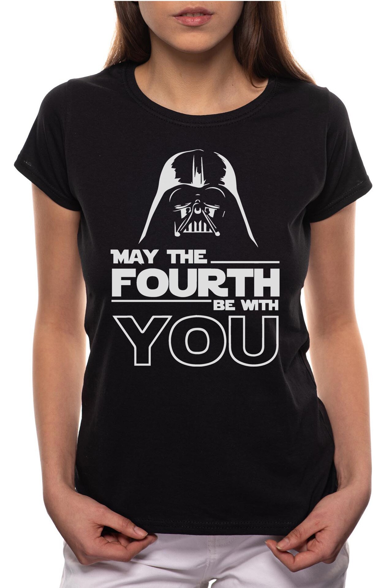Tricou dama, May The Fourth Be With You, 100% Bumbac, P187, Negru