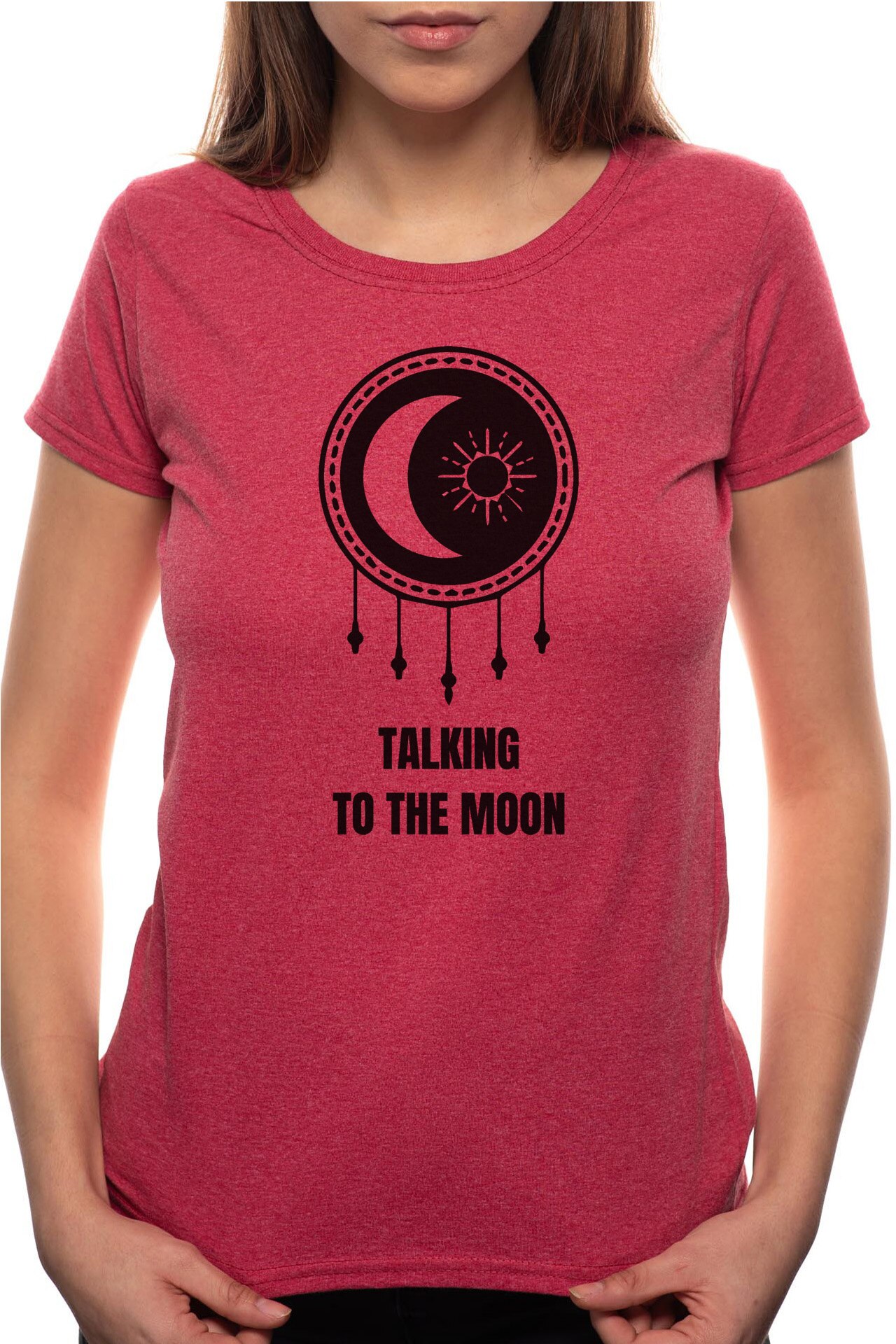 Tricou dama, Talking To The Moon, 100% Bumbac, BR189, Rosu Bordeaux