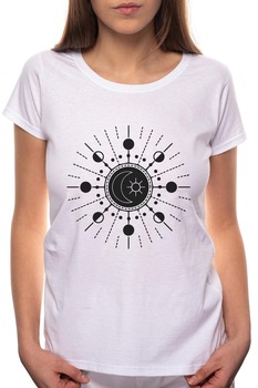Tricou dama, Sun And Moon, 100% Bumbac, W190, Alb Tricou dama, Sun And Moon, 100% Bumbac, W190, Alb