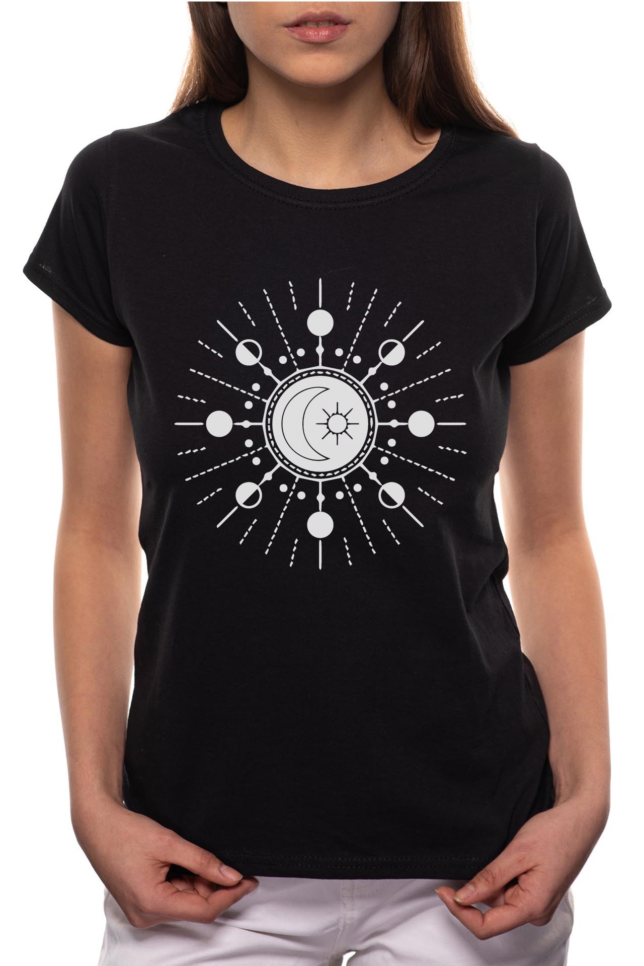 Tricou dama, Sun And Moon, 100% Bumbac, W190, Negru