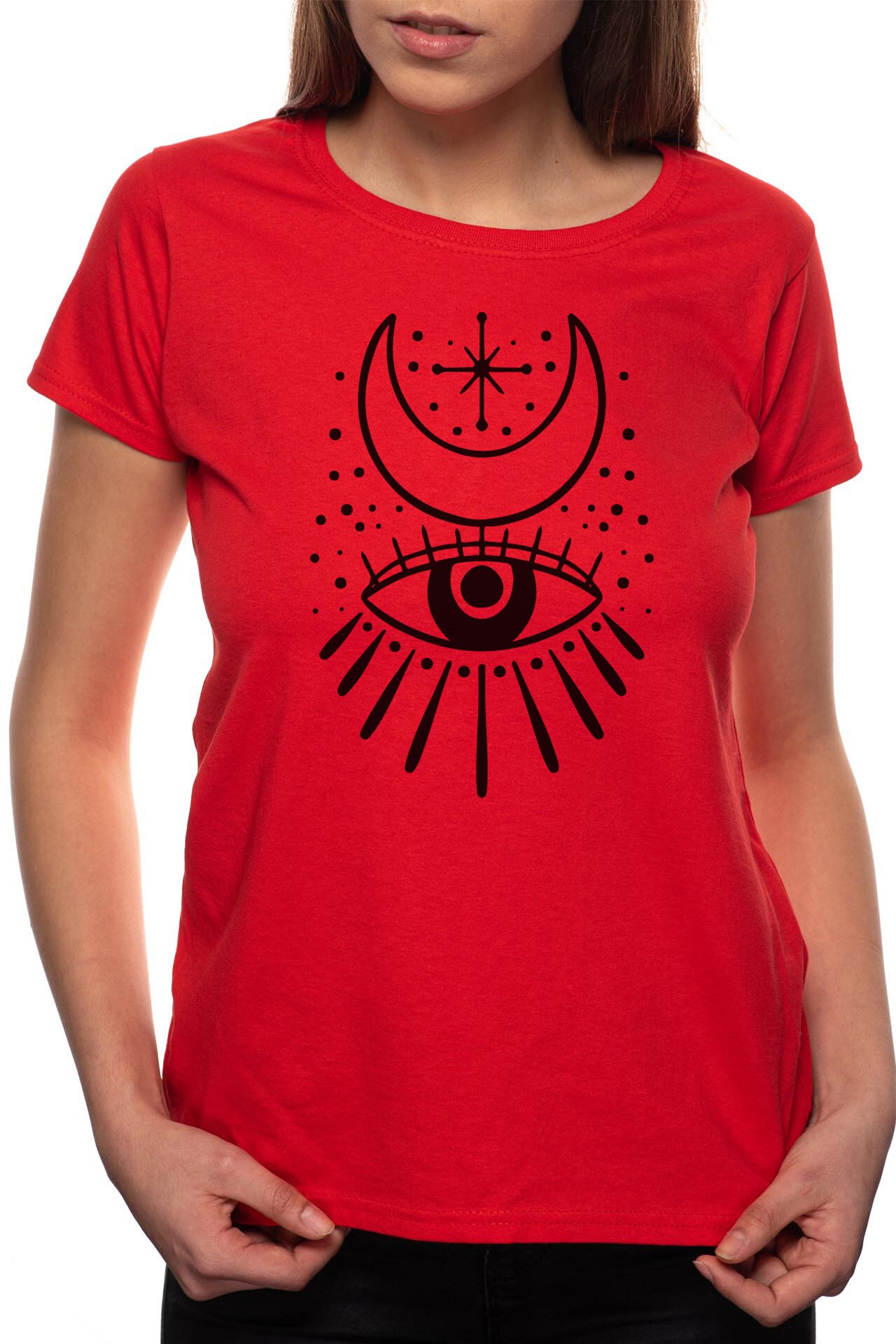 Tricou dama, Eye And Moon, 100% Bumbac, B192, Rosu