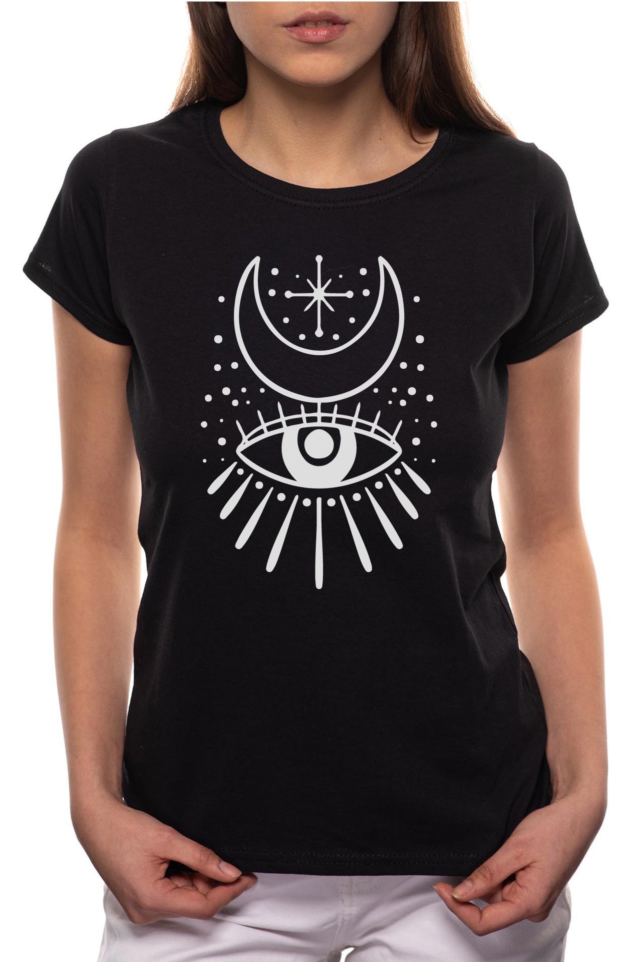 Tricou dama, Eye And Moon, 100% Bumbac, B192, Negru