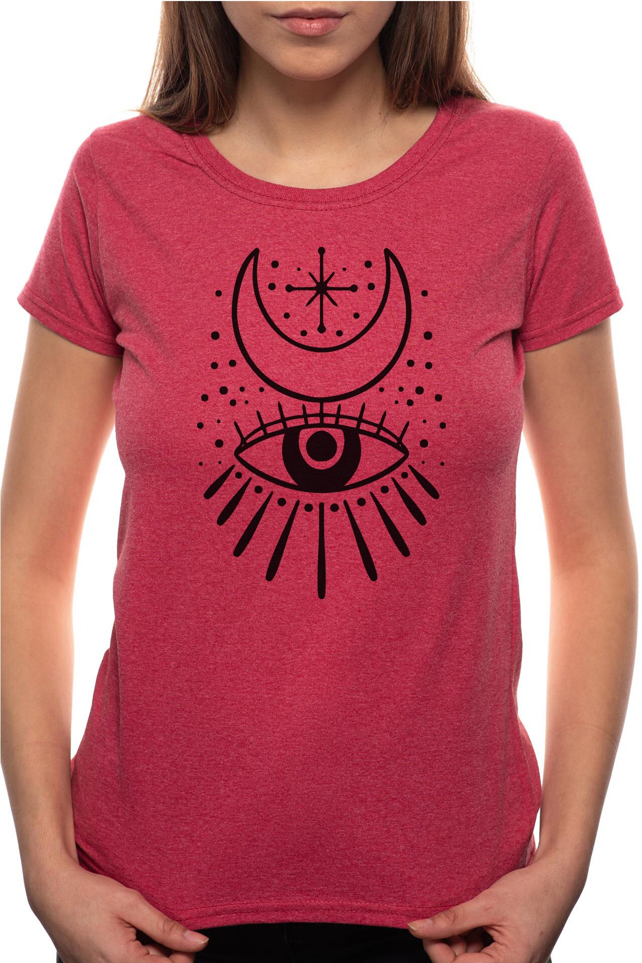 Tricou dama, Eye And Moon, 100% Bumbac, B192, Rosu Bordeaux