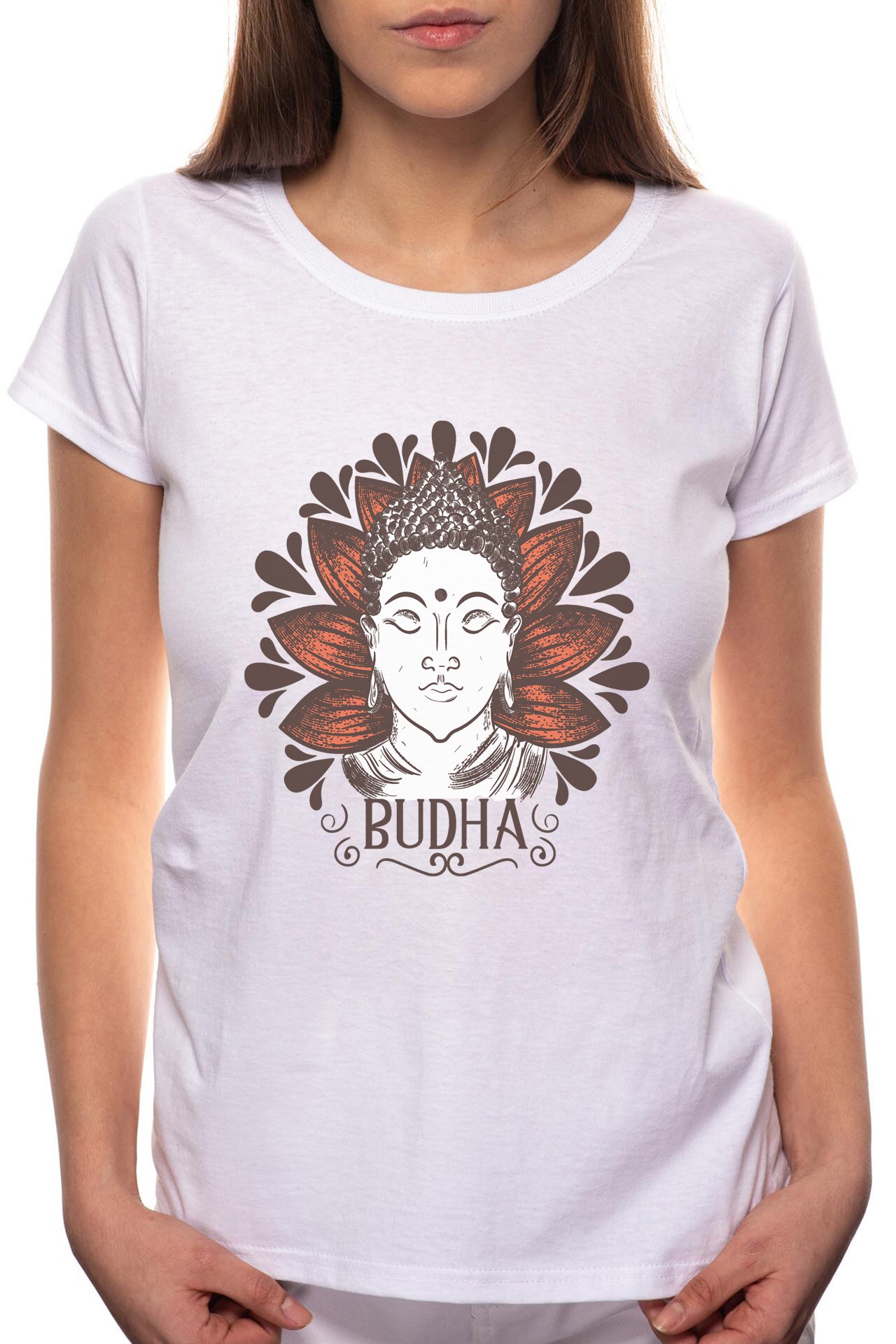 Tricou dama, Buddha, 100% Bumbac, W195, Alb