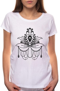 Tricou dama, Flower Nonfigurativ, 100% Bumbac, W193, Alb Tricou dama, Flower Nonfigurativ, 100% Bumbac, W193, Alb